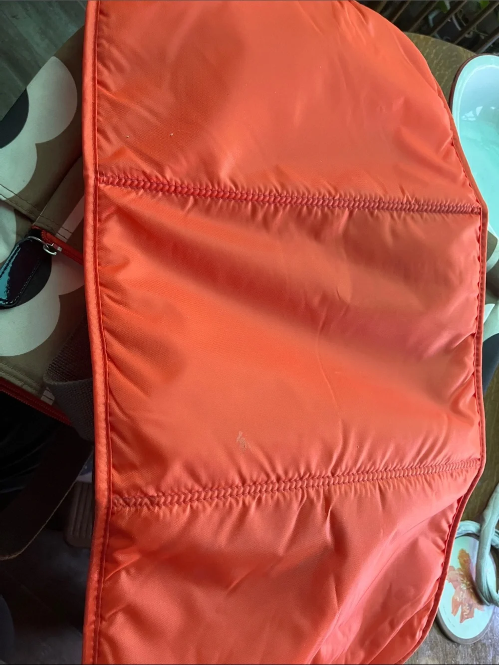 Brown, beige and orange diaper bag. Orla Kiely (Target).
